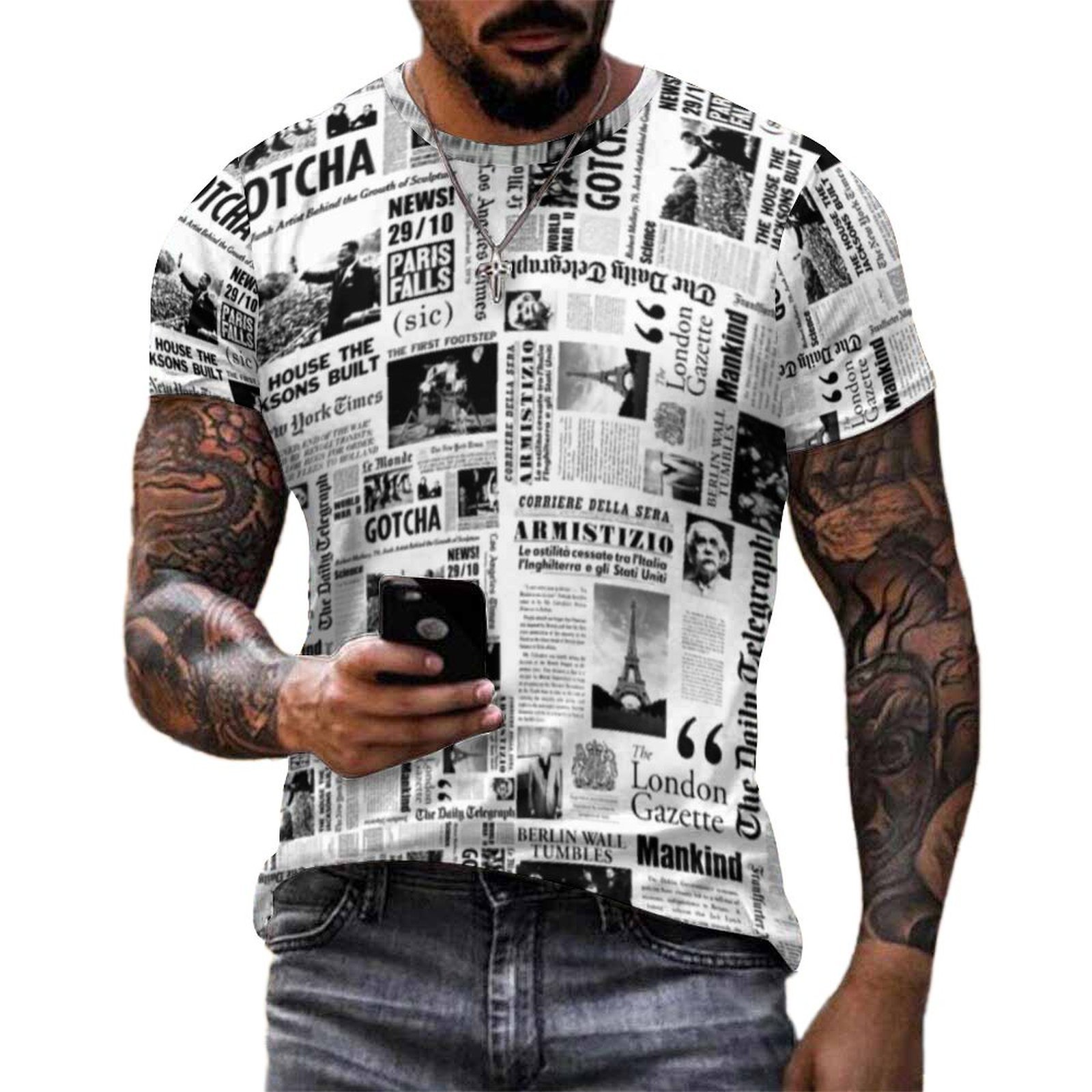Men Vintage Newspaper T Shirt  - Vintage Fashion Newspaper 评论和价格
