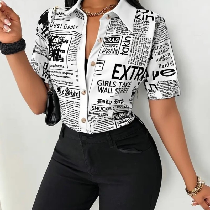 Women's Newspaper Print Shirt  - Vintage Fashion Newspaper 评论和价格