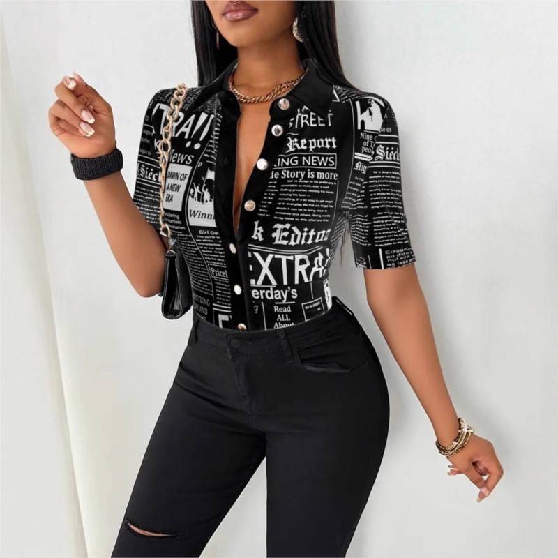 Women's Newspaper Print Shirt  - Vintage Fashion Newspaper 评论和价格