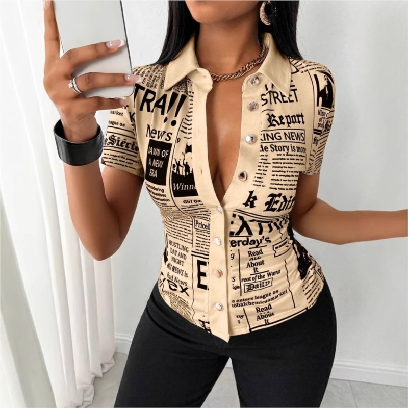 Women's Newspaper Print Shirt  - Vintage Fashion Newspaper 评论和价格