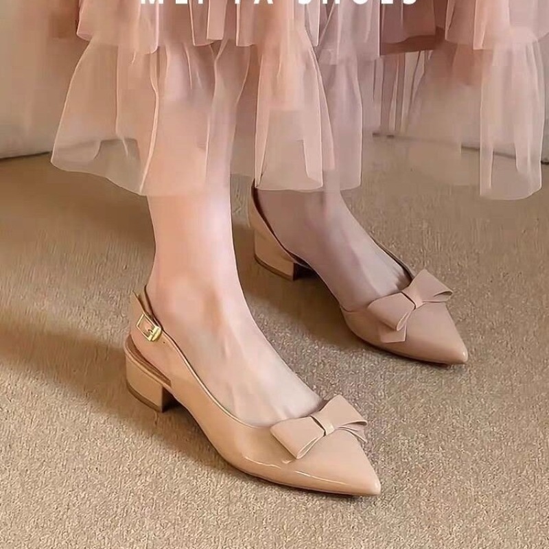 Bow Gentle Medium Heel Baotou  - French Vintage Fashion 评论和价格