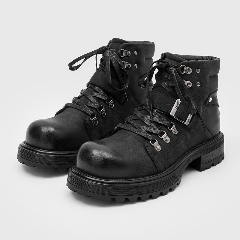 Brand Men Leather Boots Motorc - Vintage Fashion Luxury 评论和价格