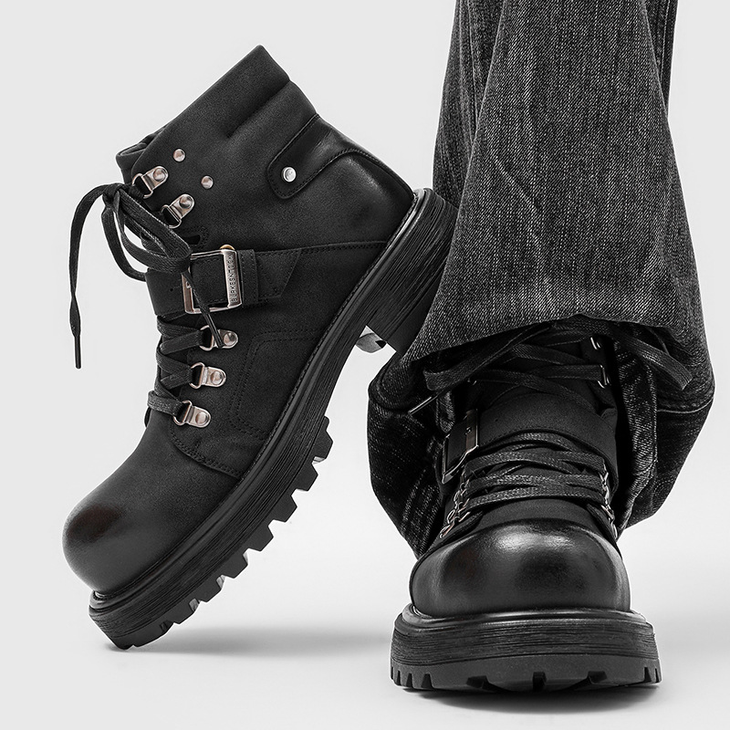 Brand Men Leather Boots Motorc - Vintage Fashion Luxury 评论和价格
