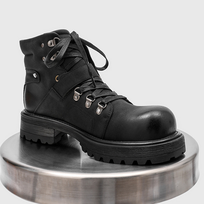 Brand Men Leather Boots Motorc - Vintage Fashion Luxury 评论和价格
