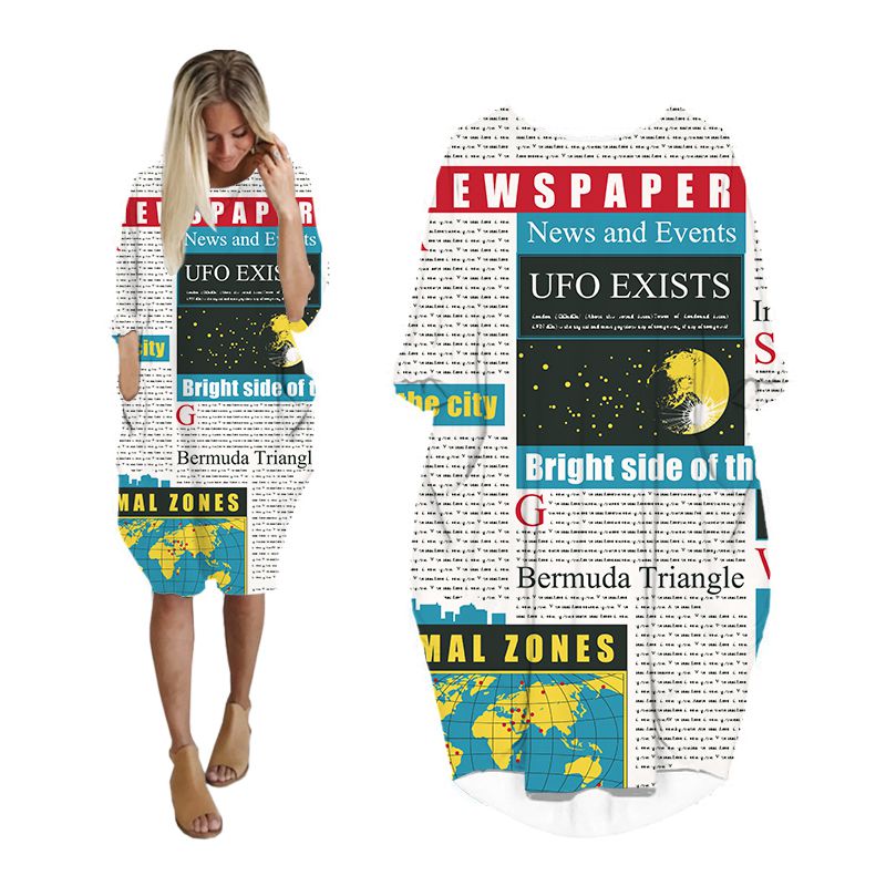 CLOOCL Newspaper Dress 3D Prin - Vintage Fashion Newspaper 评论和价格