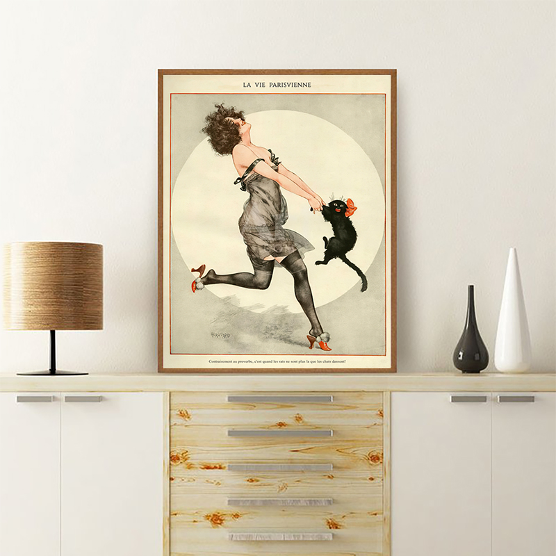 Woman and Black Cat Dancing Vi - Vintage Fashion Magazine Covers 评论和价格