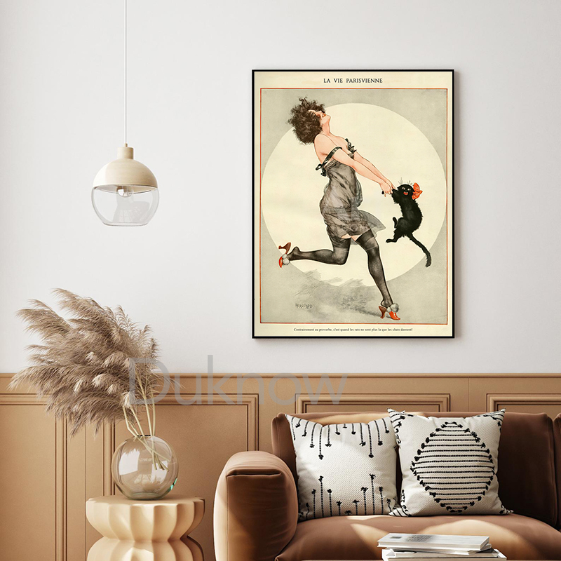 Woman and Black Cat Dancing Vi - Vintage Fashion Magazine Covers 评论和价格
